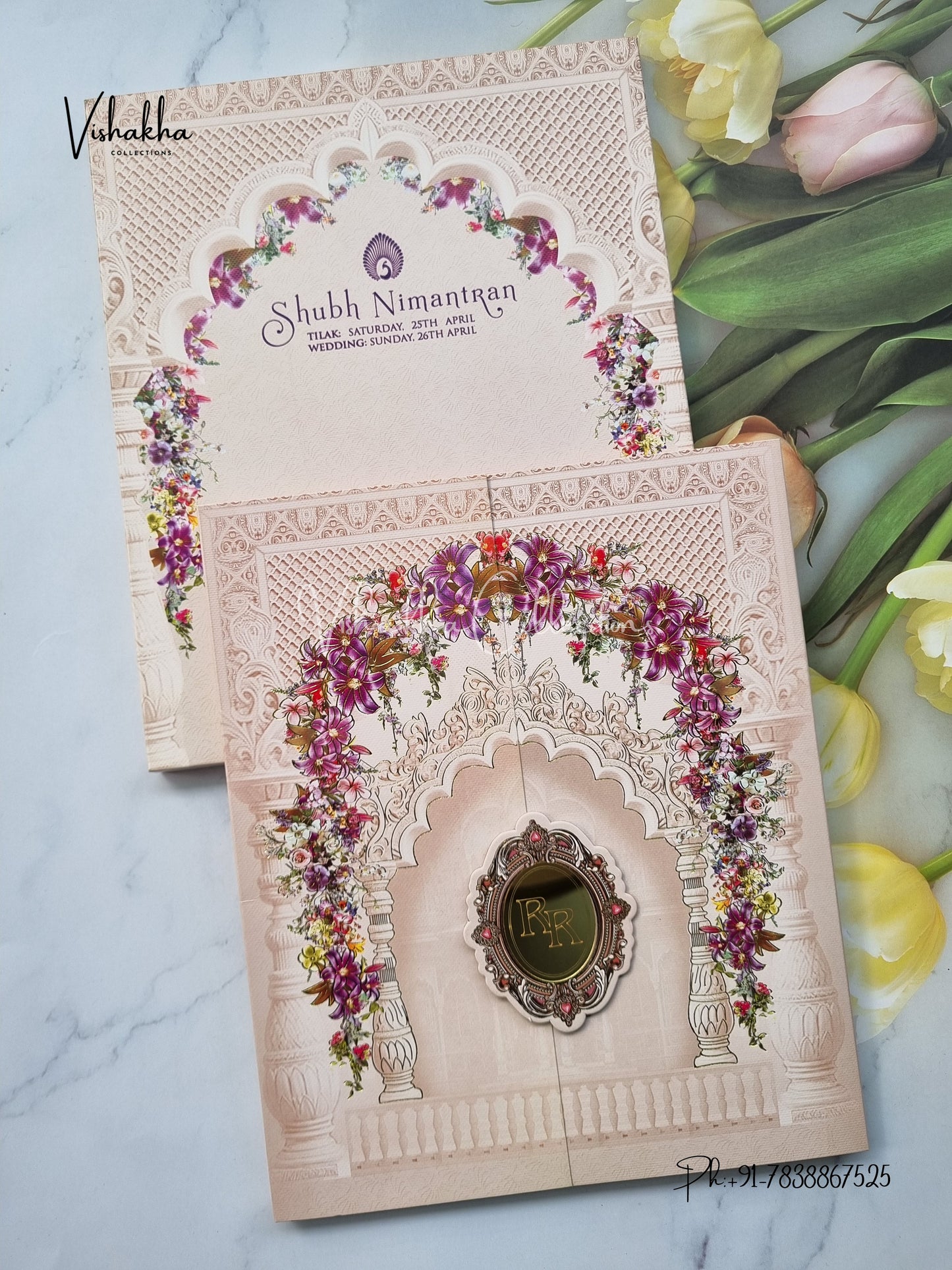 Semi Box Flower Hindu Muslim Christian Sikh invitation Cards EJ-5335