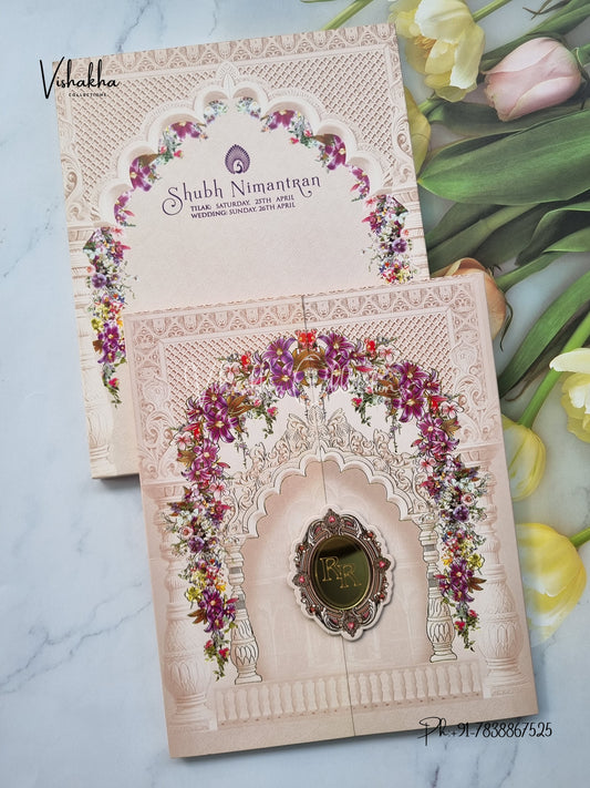 Semi Box Flower Hindu Muslim Christian Sikh invitation Cards EJ-5335