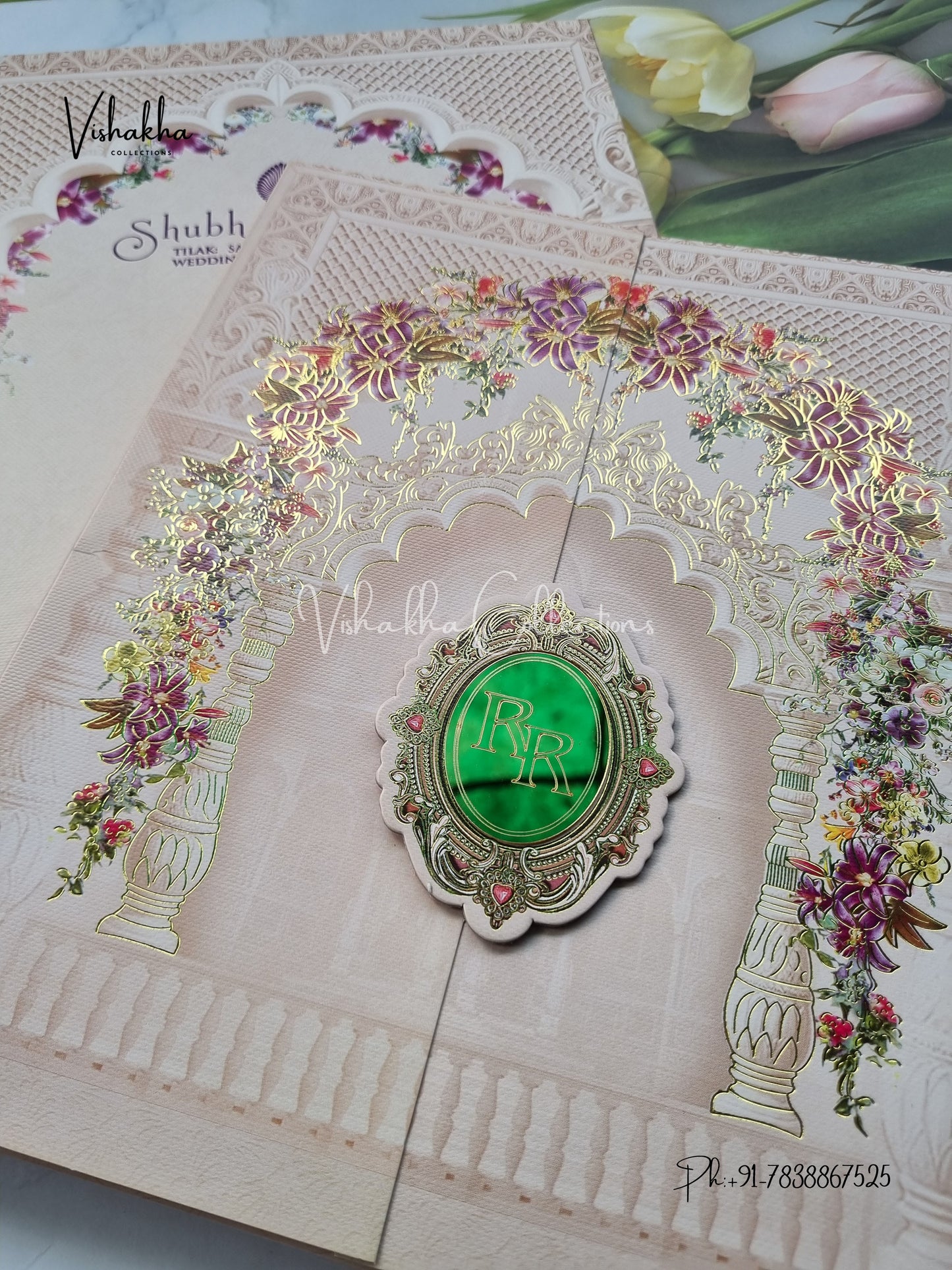 Semi Box Flower Hindu Muslim Christian Sikh invitation Cards EJ-5335