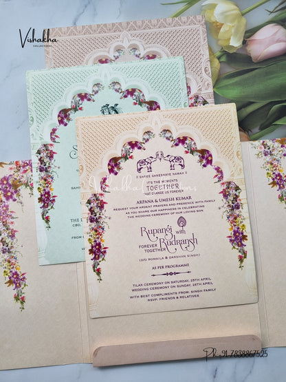Semi Box Flower Hindu Muslim Christian Sikh invitation Cards EJ-5335