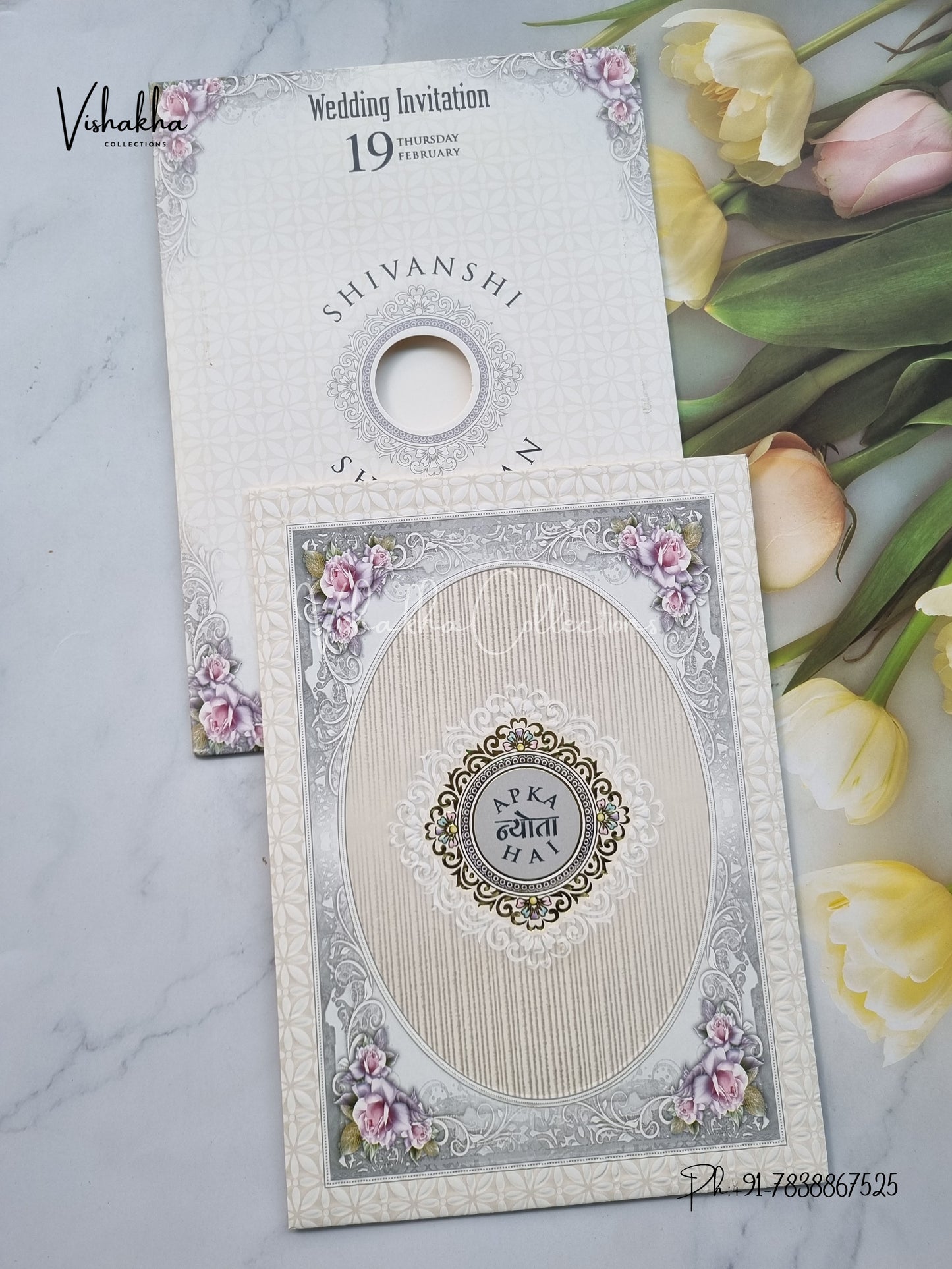 Flower Hindu Muslim Christian Sikh invitation Cards EJ-5356