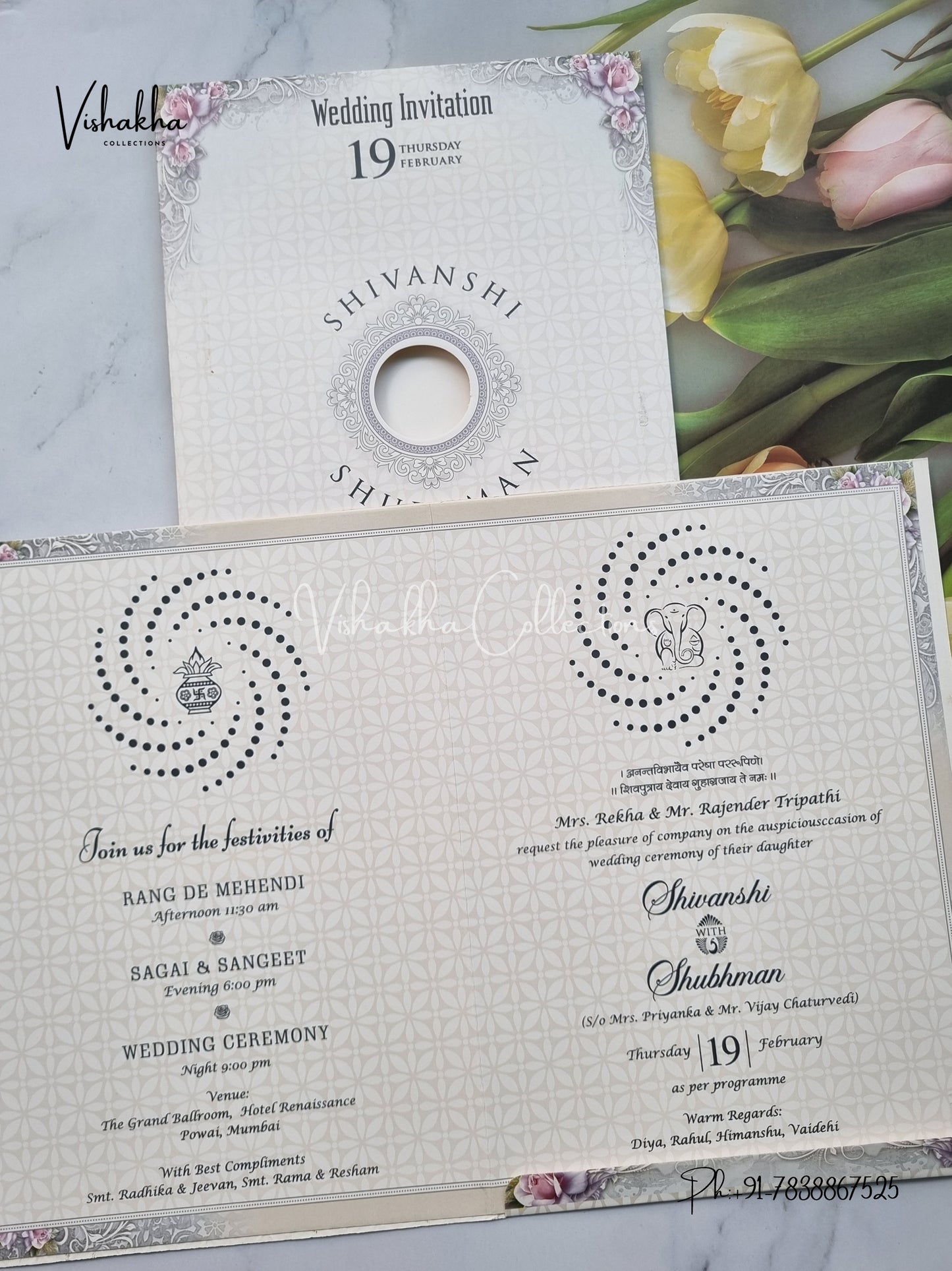 Flower Hindu Muslim Christian Sikh invitation Cards EJ-5356