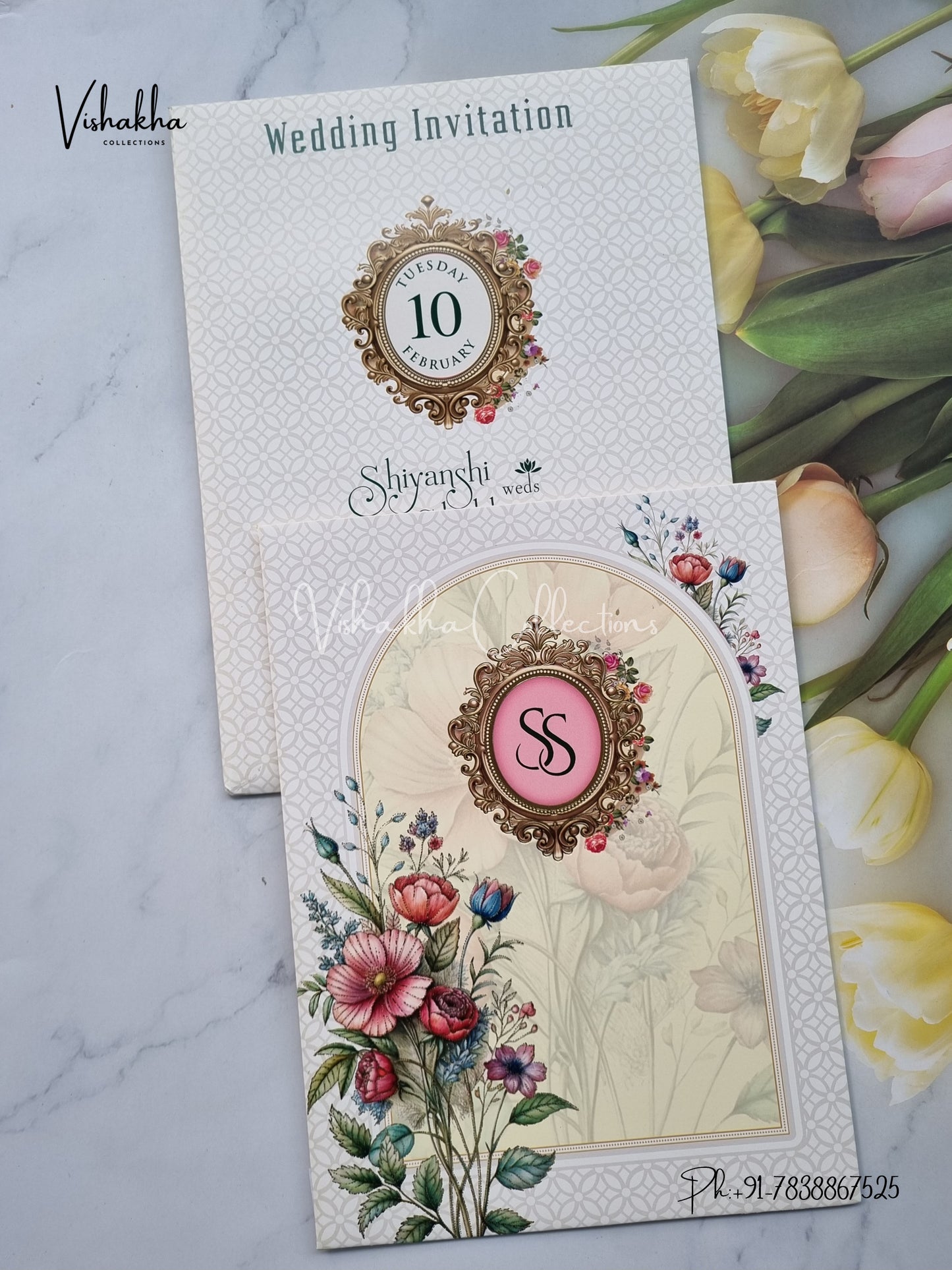 Flower Hindu Muslim Christian Sikh invitation Cards EJ-5357