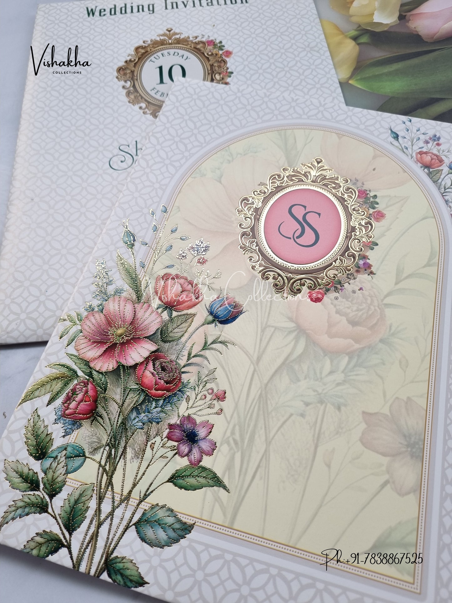 Flower Hindu Muslim Christian Sikh invitation Cards EJ-5357