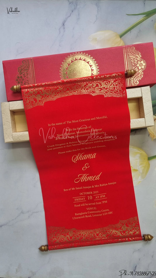 Hindu Muslim Christian Jain Sikh Scroll Farman Colored wedding invitation Cards FC-078