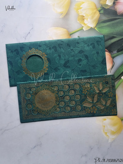 Flower Hindu Muslim Christian Jain Sikh Dark Green Colored wedding invitation Cards GS-107