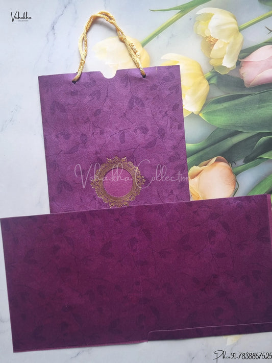 Hindu Muslim Christian Jain Sikh Carry Bag Purple Colored wedding invitation Cards GS-112