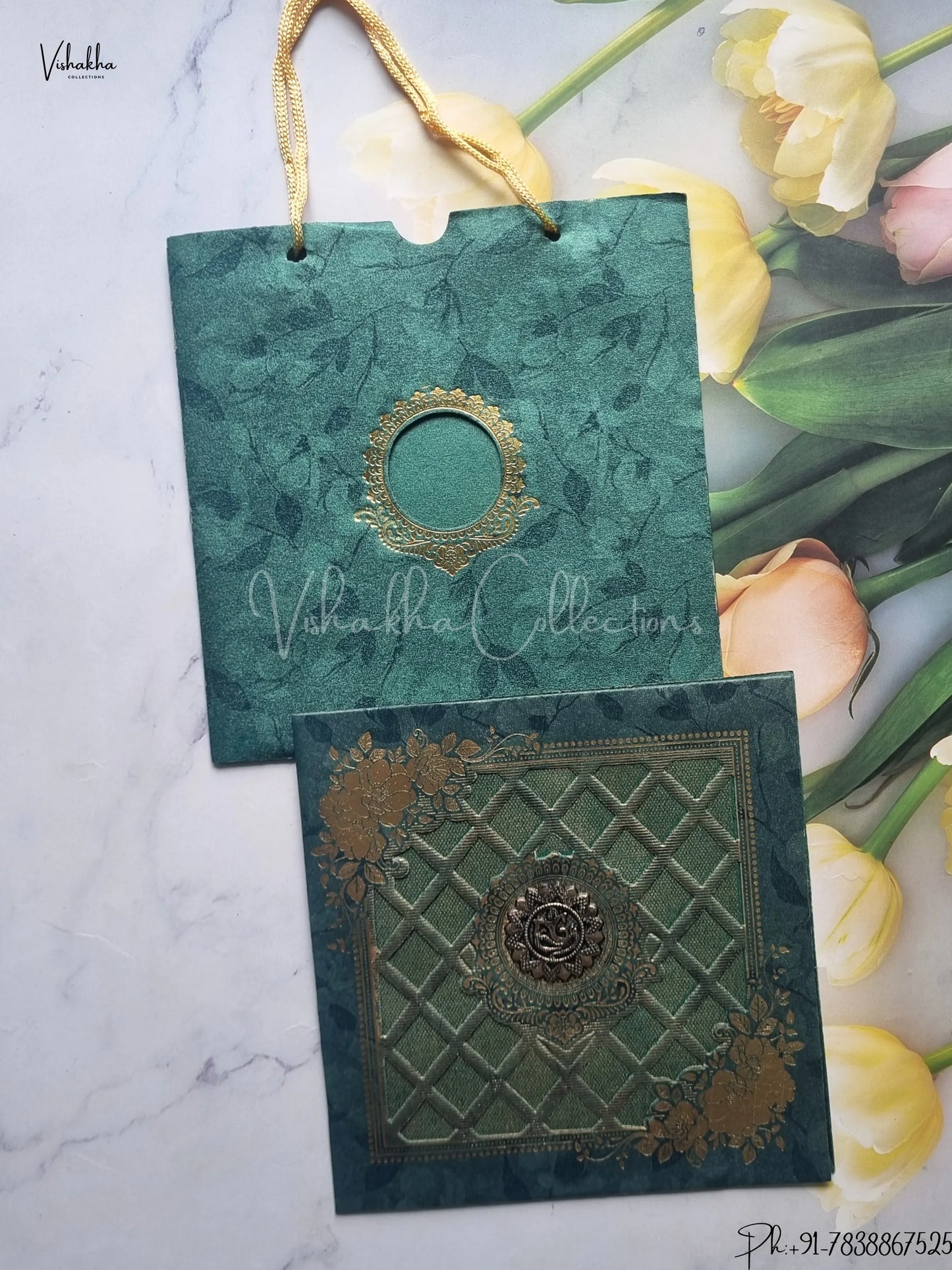 Hindu Muslim Christian Jain Sikh Carry Bag Dark Green Colored wedding invitation Cards GS-113