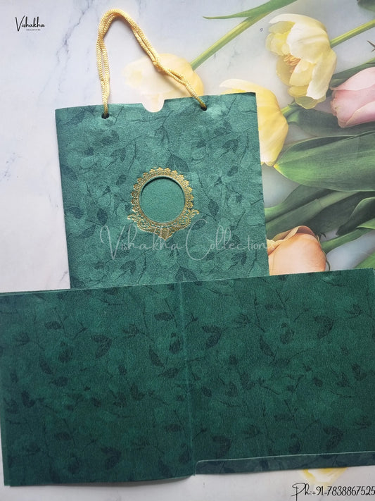Hindu Muslim Christian Jain Sikh Carry Bag Dark Green Colored wedding invitation Cards GS-113