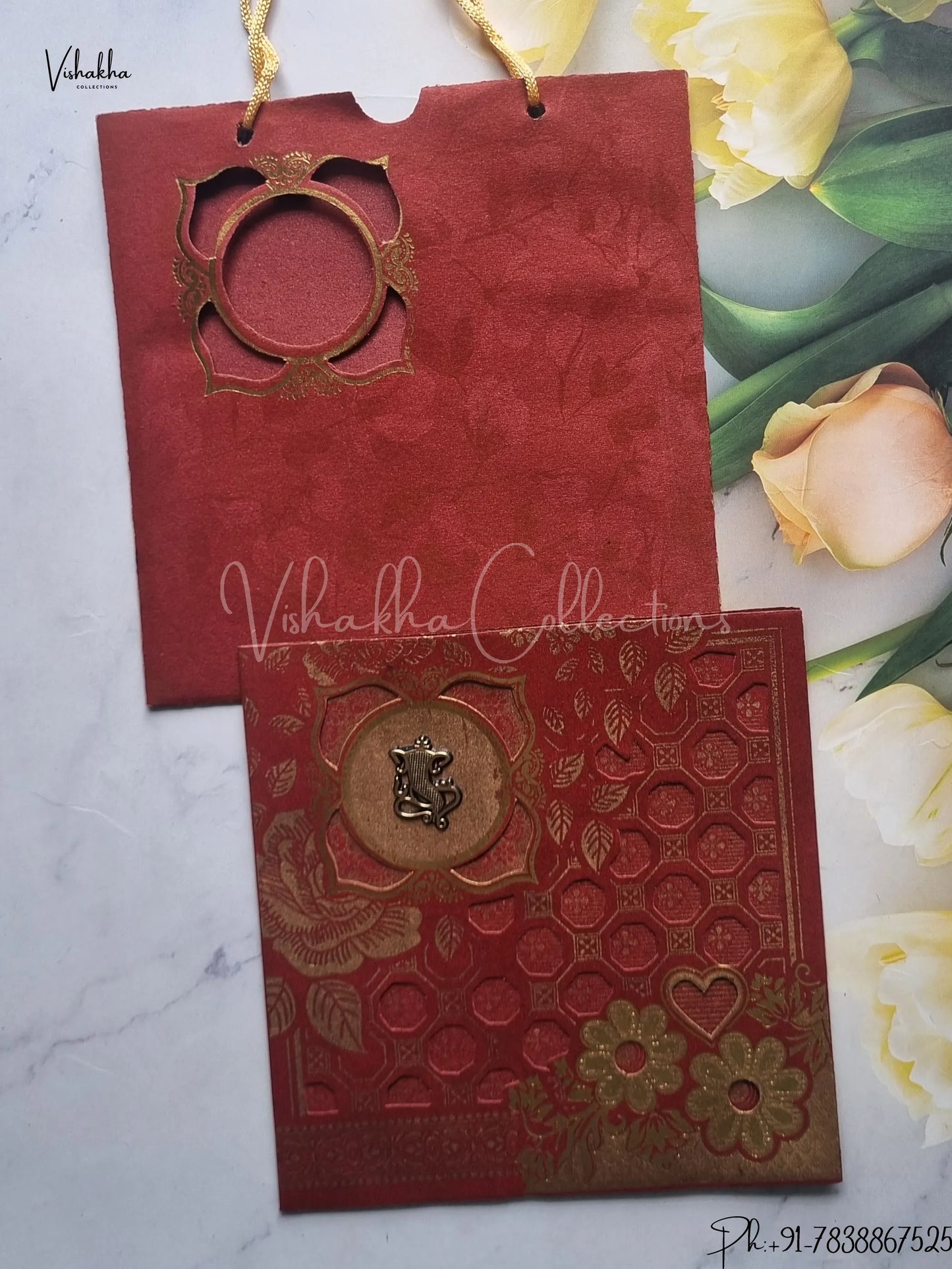 Hindu Muslim Christian Jain Sikh Carry Bag Rust Colored wedding invitation Cards GS-114