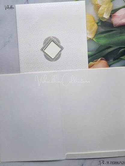 Semi Box Hindu Cream And White Colored wedding invitation Cards GS-116