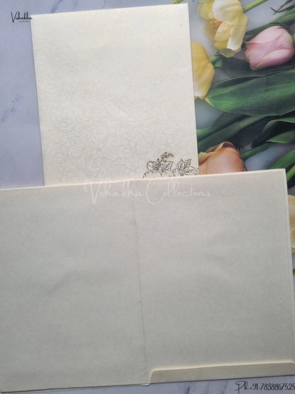 Semi Box Flower Hindu Muslim Christian Jain Sikh Cream And White Colored wedding invitation Cards GS-118