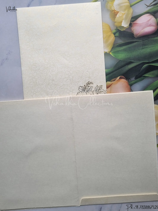 Semi Box Flower Hindu Muslim Christian Jain Sikh Cream And White Colored wedding invitation Cards GS-118