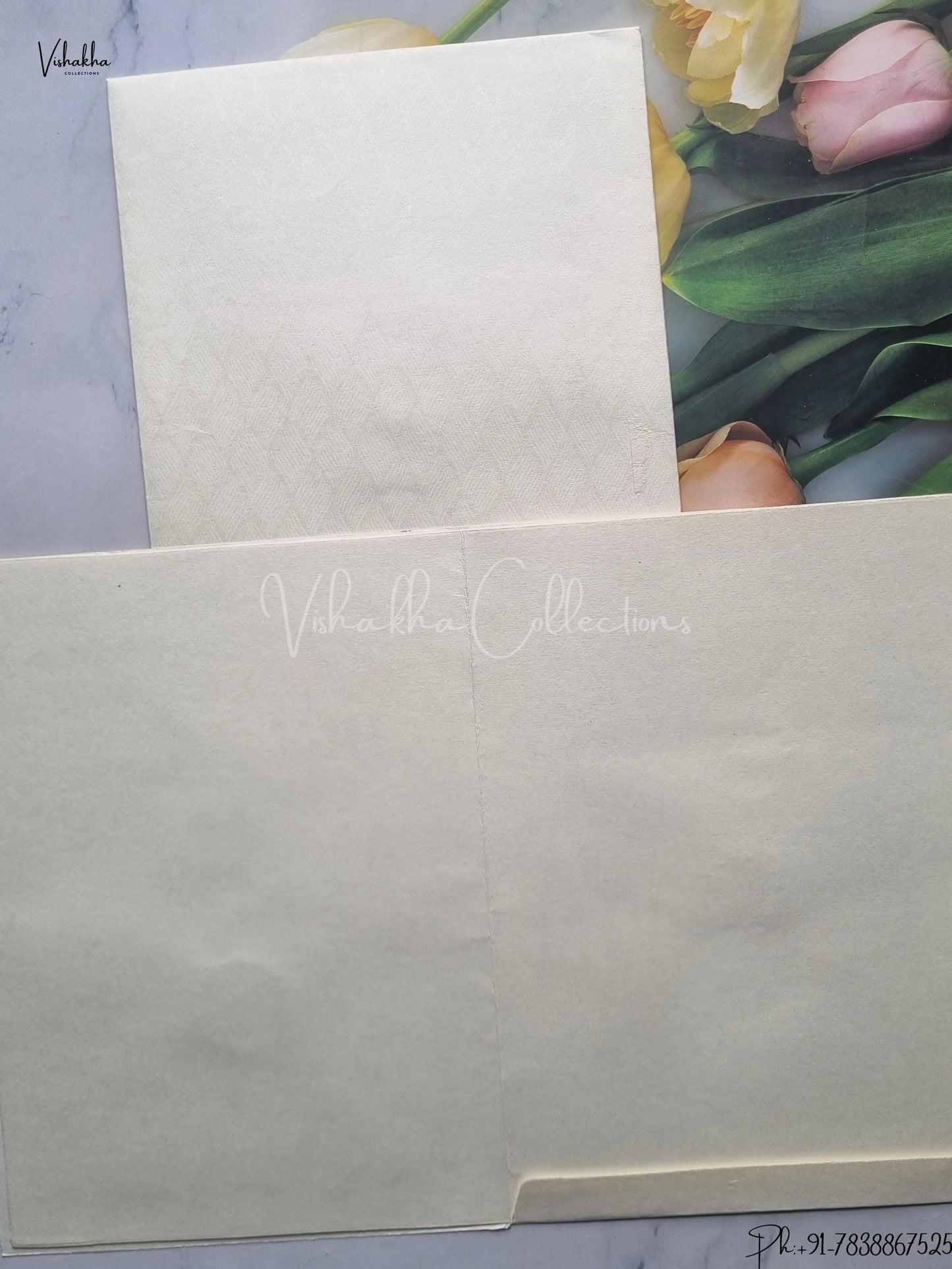 Semi Box Flower Hindu Muslim Christian Jain Sikh Cream And Grey Colored wedding invitation Cards GS-119