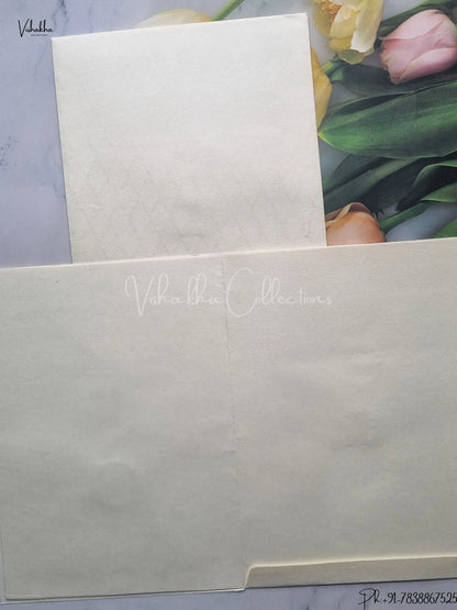 Semi Box Flower Hindu Muslim Christian Jain Sikh Cream And Grey Colored wedding invitation Cards GS-119