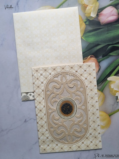 Semi Box Flower Hindu Muslim Christian Jain Sikh Cream And White Colored wedding invitation Cards GS-120