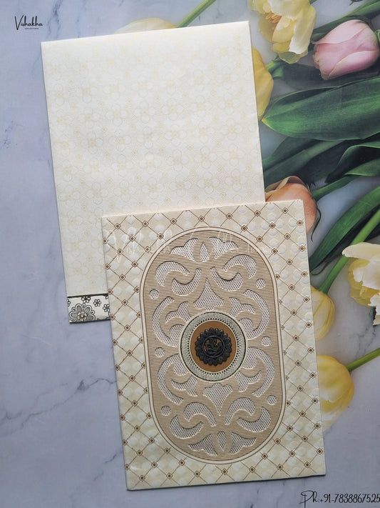 Semi Box Flower Hindu Muslim Christian Jain Sikh Cream And White Colored wedding invitation Cards GS-120