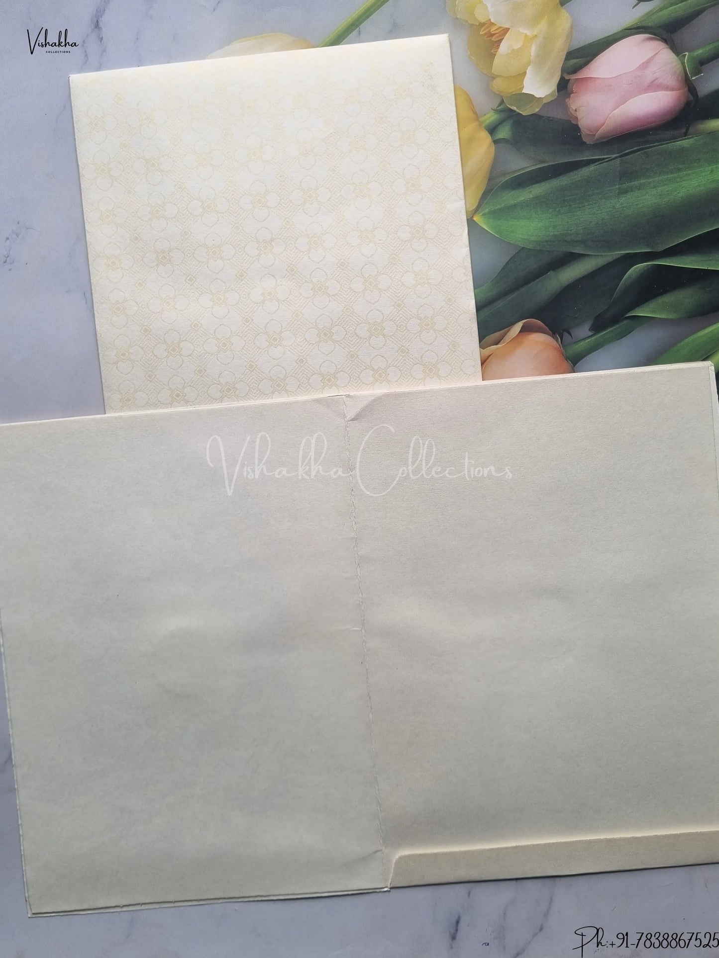 Semi Box Flower Hindu Muslim Christian Jain Sikh Cream And White Colored wedding invitation Cards GS-120