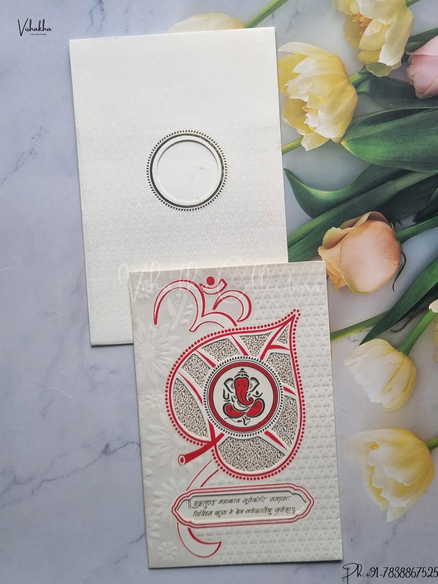 Ganesh Ji Hindu White And Red Colored wedding invitation Cards GS-121