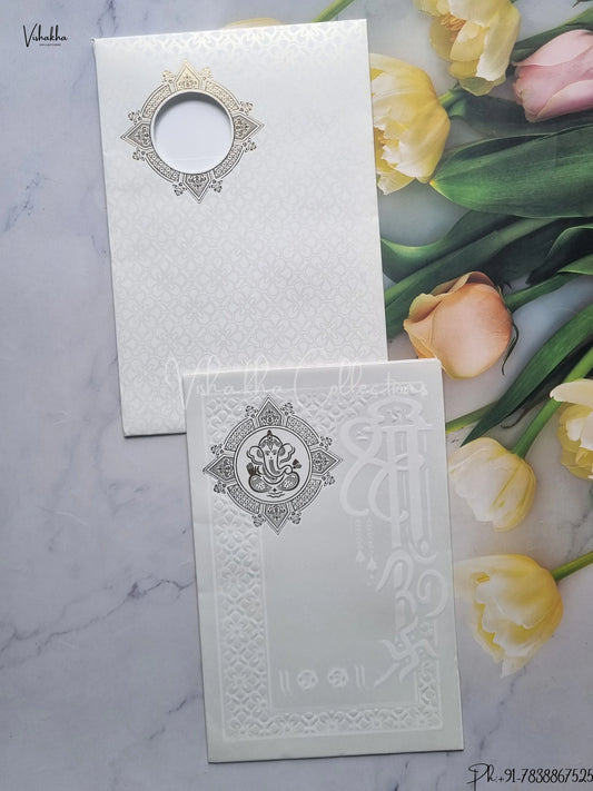 Ganesh Ji Hindu White Colored wedding invitation Cards GS-123