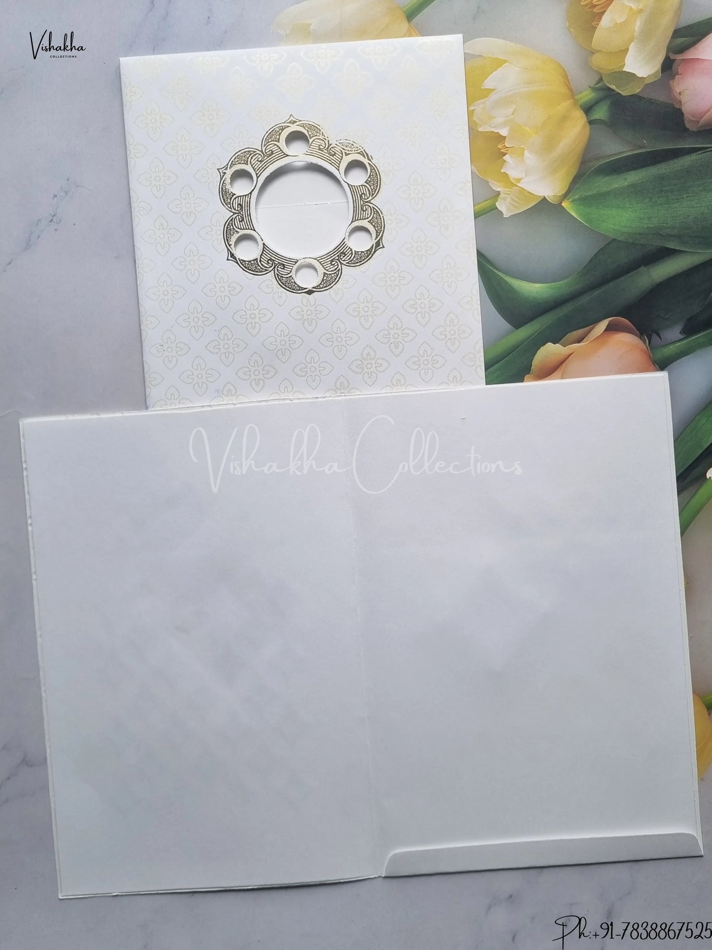 Hindu Muslim Christian Jain Sikh White And Gold Colored wedding invitation Cards GS-125