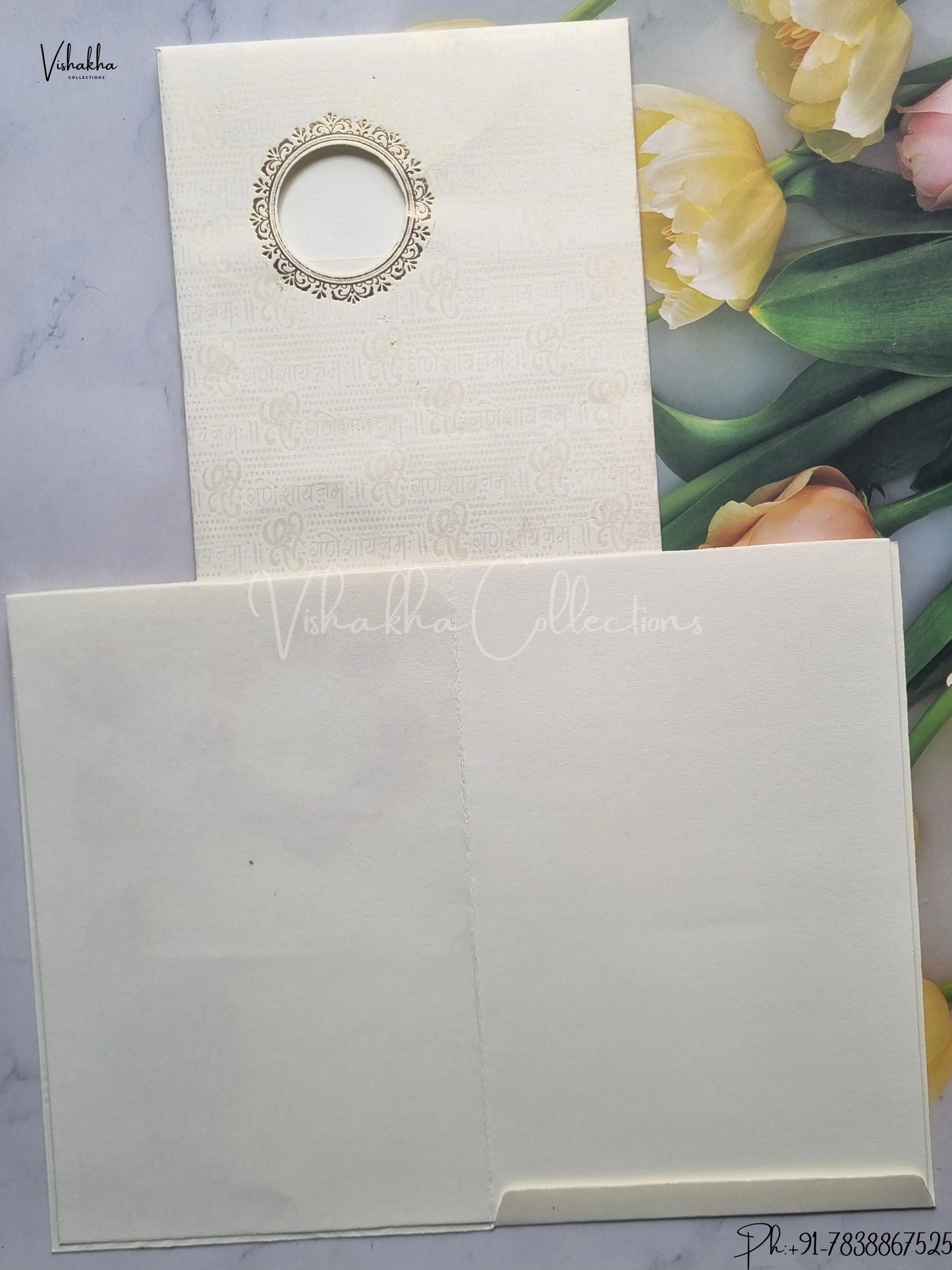 Ganesh Ji Hindu Cream And Orange Colored wedding invitation Cards GS-130