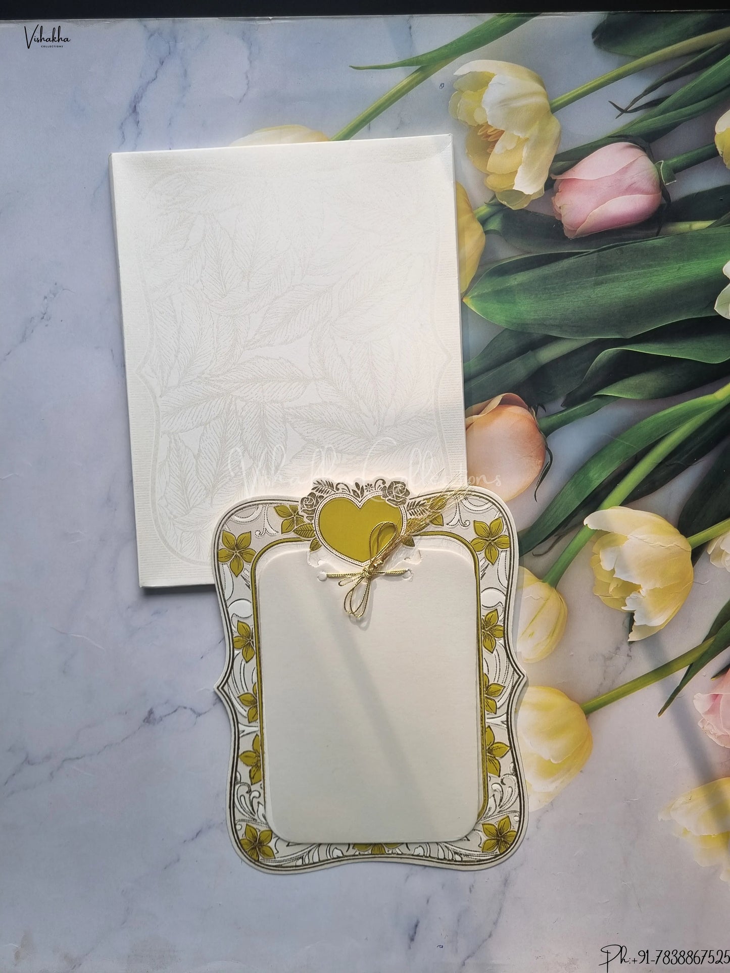 Semi Box Flower Hindu Muslim Christian Jain Sikh White And Mehndi Green Colored wedding invitation Cards GS-138