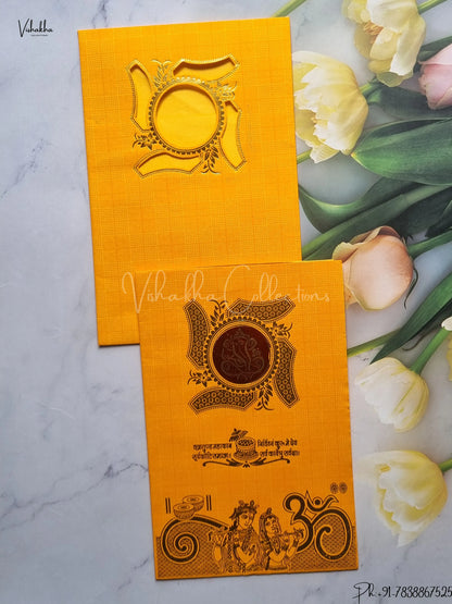 Radha Krishna Ganesh Ji Hindu Yellow Colored wedding invitation Cards GS-18