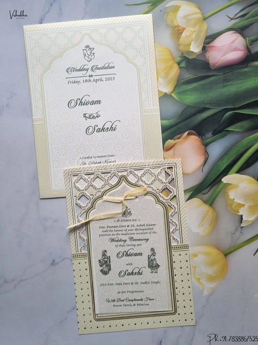 Semi Box Hindu Cream Colored wedding invitation Cards GS-222