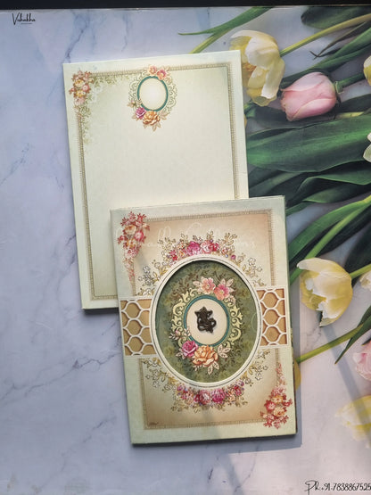 Semi Box Flower Hindu Muslim Christian Jain Sikh Pastel Green Colored wedding invitation Cards GS-4812