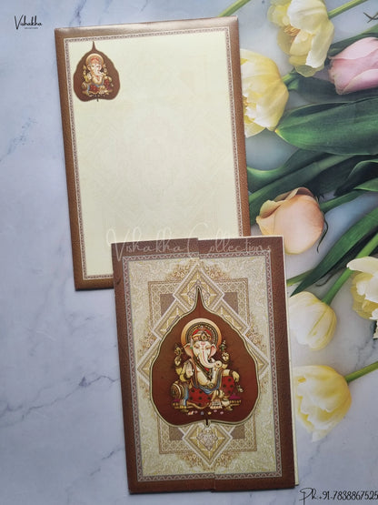 Ganesh Ji Dulah Dulhan Hindu Brown And Mulricolor Colored wedding invitation Cards GS-4816