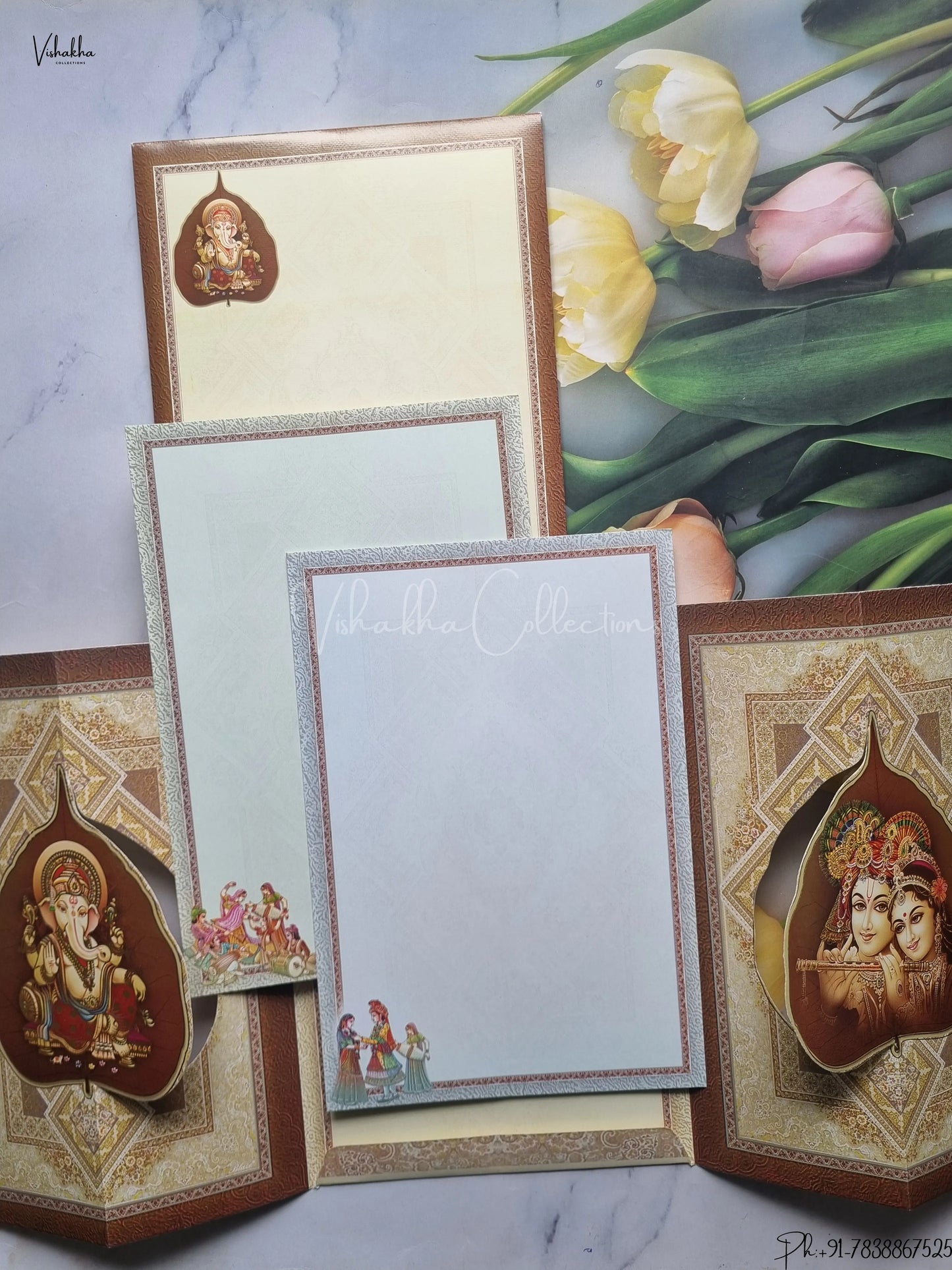 Ganesh Ji Dulah Dulhan Hindu Brown And Mulricolor Colored wedding invitation Cards GS-4816