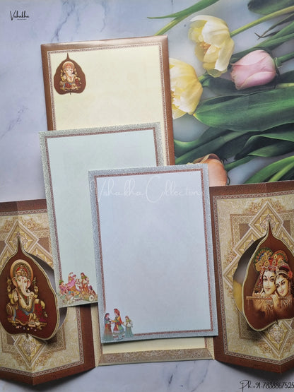 Ganesh Ji Dulah Dulhan Hindu Brown And Mulricolor Colored wedding invitation Cards GS-4816