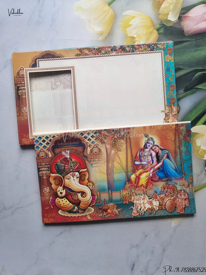 Radha Krishna Semi Box Ganesh Ji Hindu Multicolor Colored wedding invitation Cards GS-4826