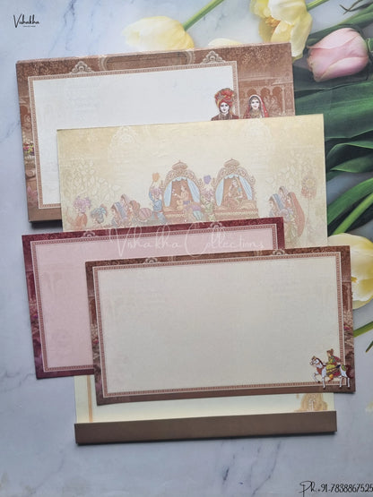 Barat Semi Box Dulah Dulhan Hindu Brown And Mulricolor Colored wedding invitation Cards GS-4827
