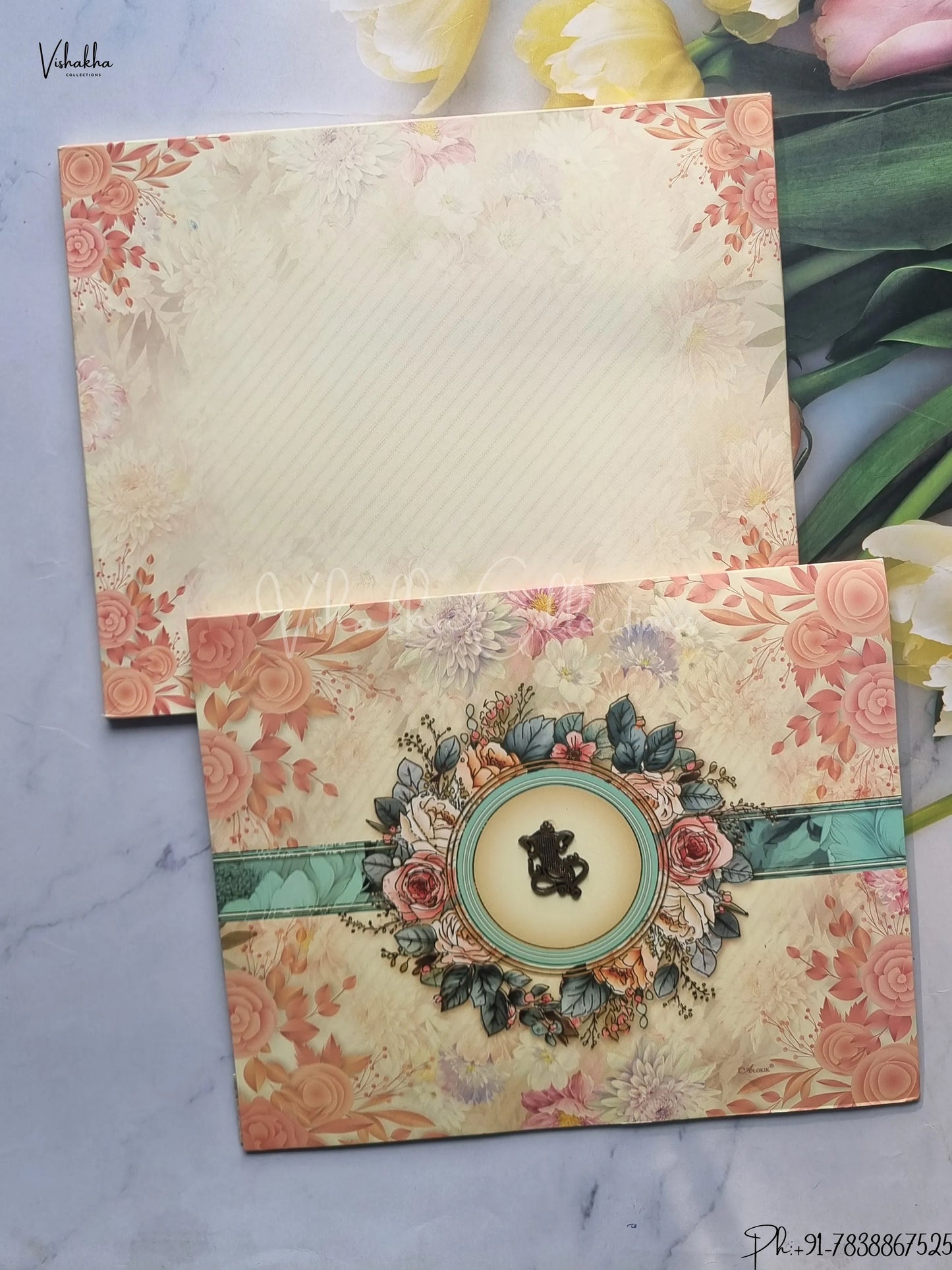 Semi Box Flower Hindu Muslim Christian Jain Sikh Light Yellow Colored wedding invitation Cards GS-4838