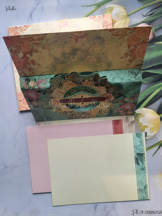 Semi Box Flower Hindu Muslim Christian Jain Sikh Light Yellow Colored wedding invitation Cards GS-4838