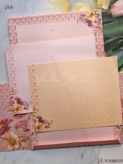 Semi Box Flower Double Door Hindu Muslim Christian Jain Sikh Pink Colored wedding invitation Cards GS-4840