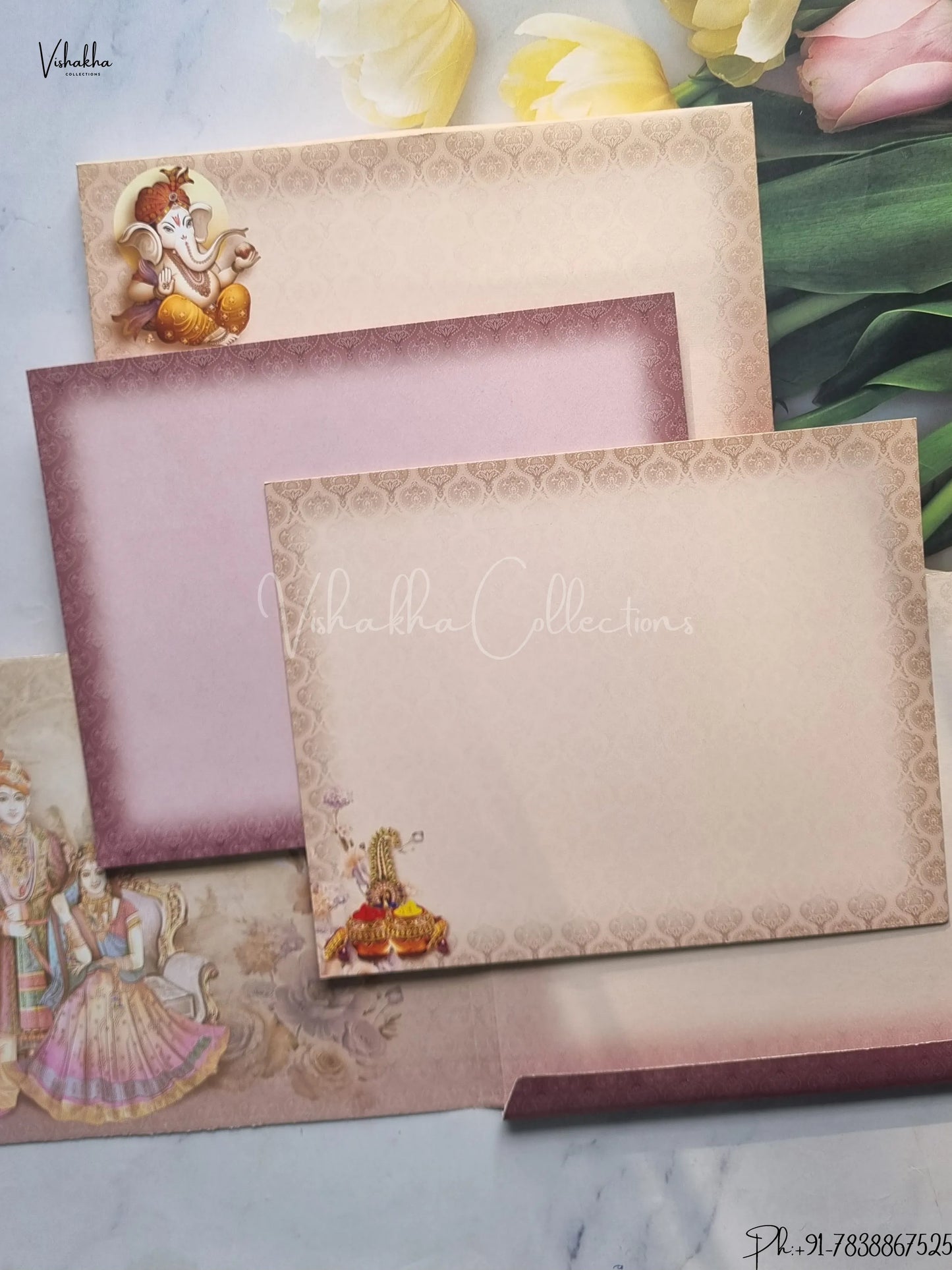 Barat Semi Box Hathi Ganesh Ji Hindu Light Purple And Brown Colored wedding invitation Cards GS-4844