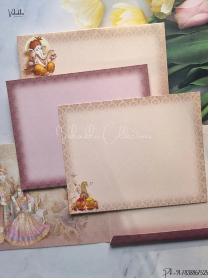 Barat Semi Box Hathi Ganesh Ji Hindu Light Purple And Brown Colored wedding invitation Cards GS-4844