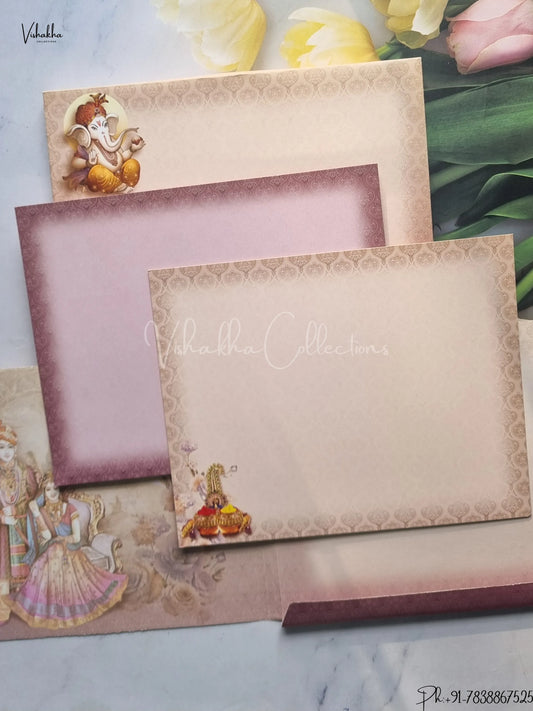 Barat Semi Box Hathi Ganesh Ji Hindu Light Purple And Brown Colored wedding invitation Cards GS-4844