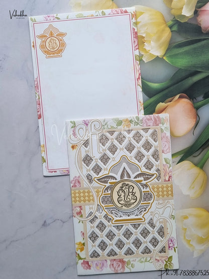 Ganesh Ji Flower Hindu White Colored wedding invitation Cards GS-4861
