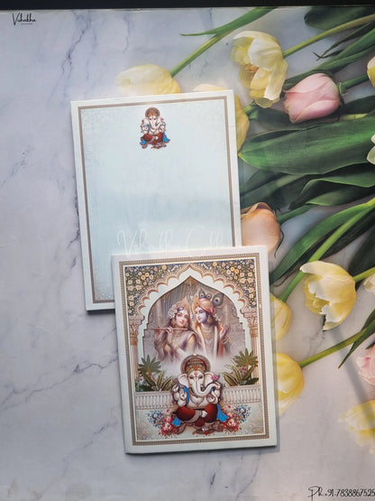 Semi Box Flower Hindu Muslim Christian Jain Sikh White And Grey Colored wedding invitation Cards GS-5006