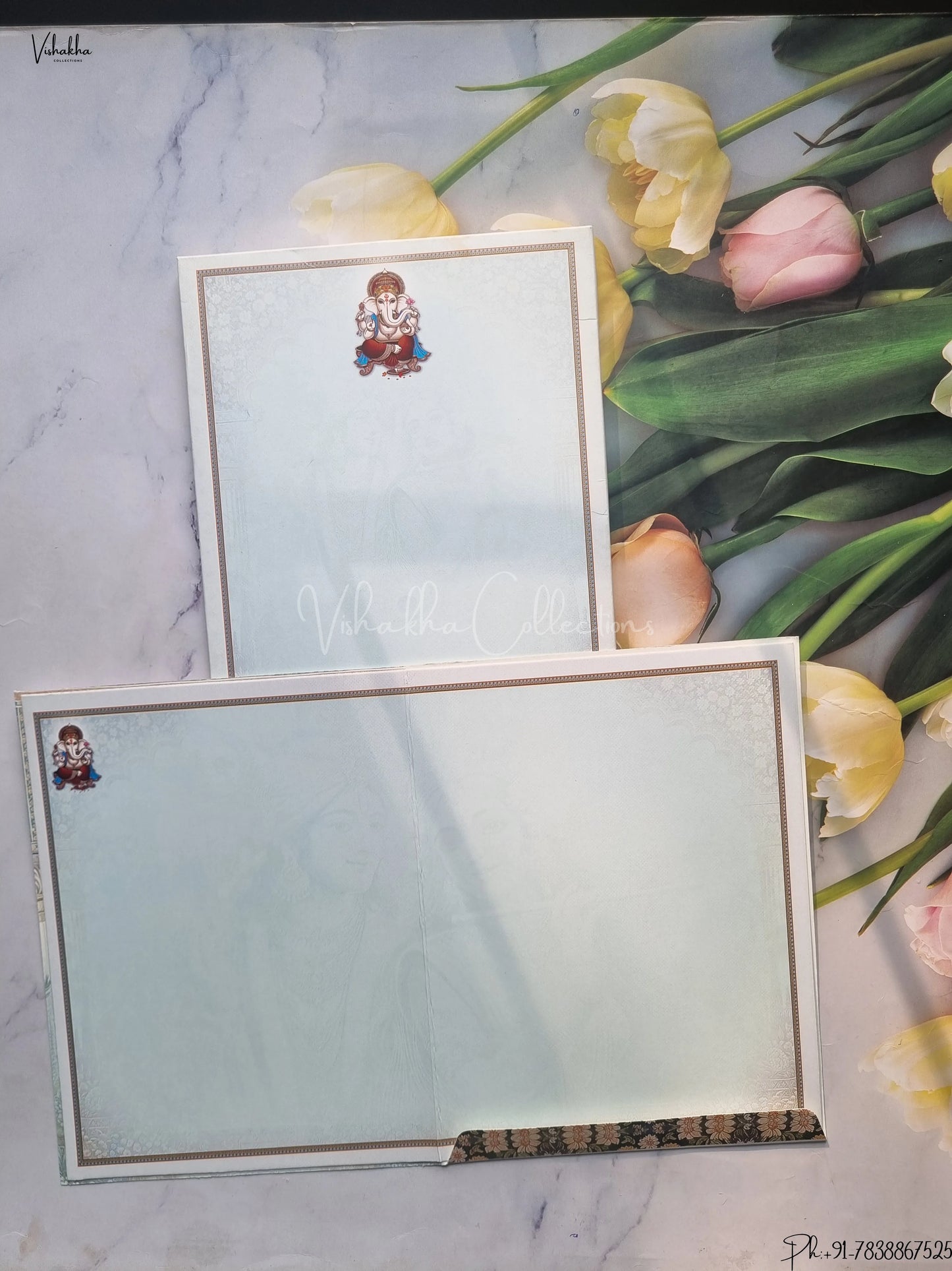 Semi Box Flower Hindu Muslim Christian Jain Sikh White And Grey Colored wedding invitation Cards GS-5006