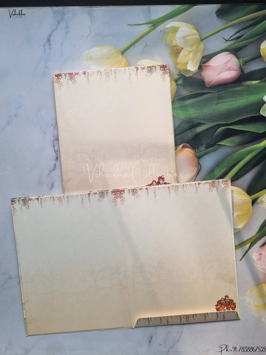 Semi Box Flower Hindu Muslim Christian Jain Sikh White And Mehndi Green Colored wedding invitation Cards GS-5007