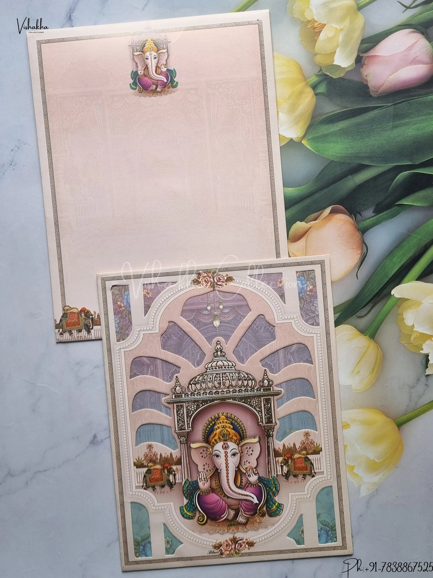 Semi Box Ganesh Ji Hindu Pastel Brown Colored wedding invitation Cards GS-5008