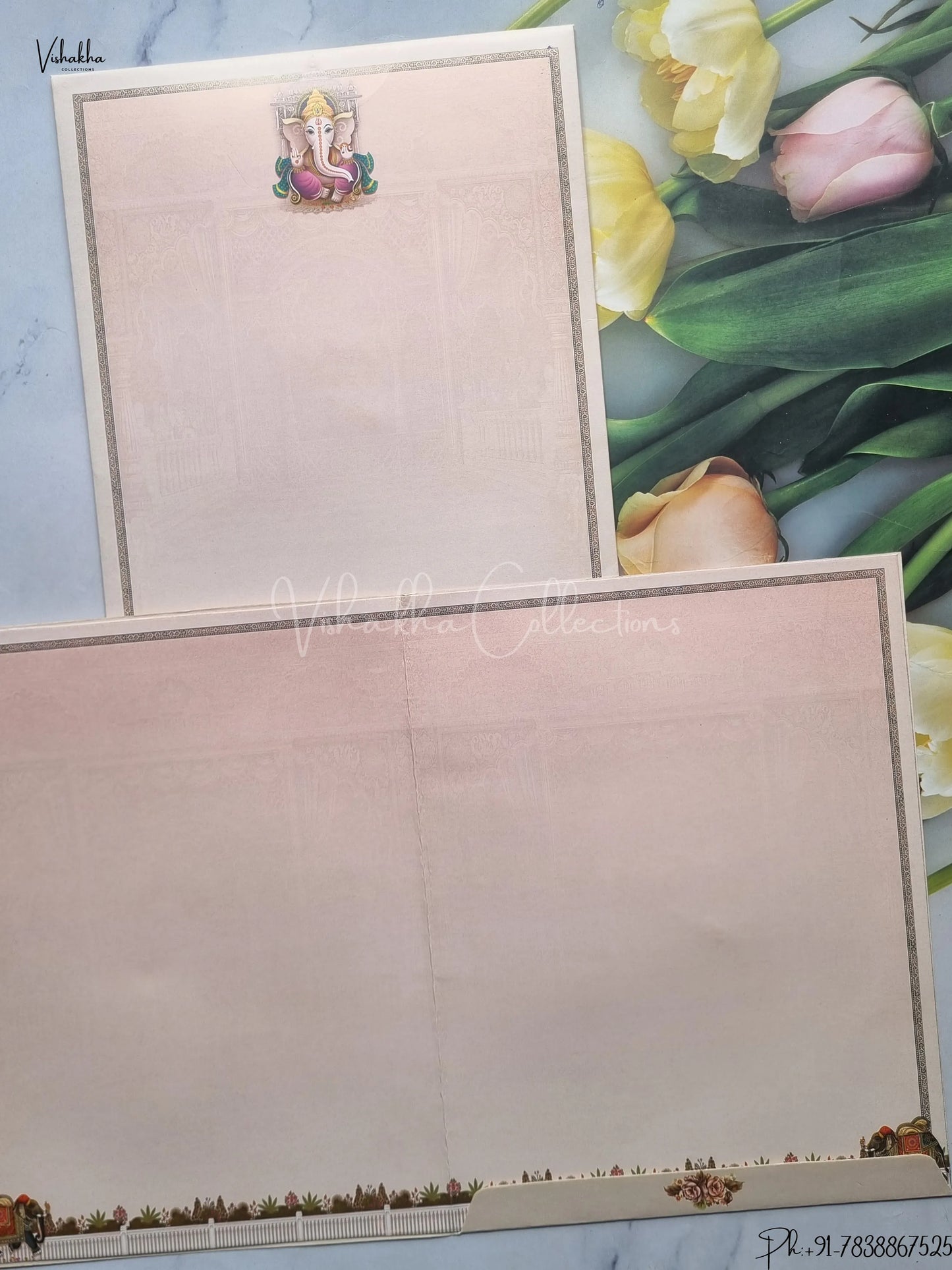 Semi Box Ganesh Ji Hindu Pastel Brown Colored wedding invitation Cards GS-5008