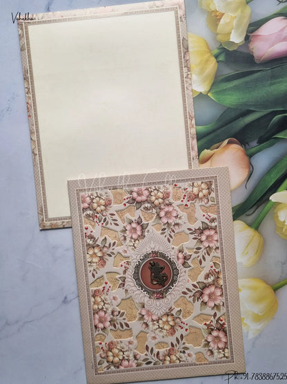 Semi Box Flower Hindu Muslim Christian Jain Sikh Light Brown Colored wedding invitation Cards GS-5009