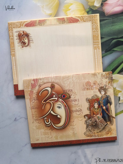 Semi Box Ganesh Ji Dulah Dulhan Hindu Light And Dark Brown Colored wedding invitation Cards GS-5011