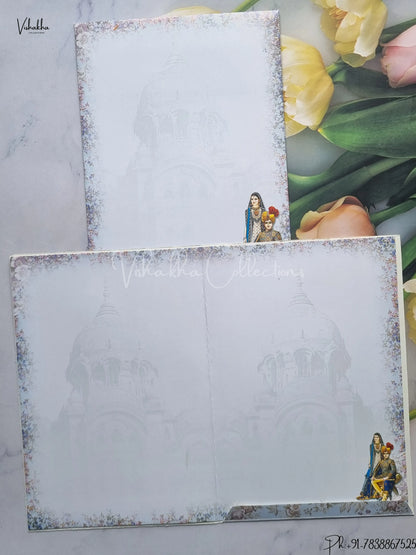 Ganesh Ji Dulah Dulhan Hindu Greyish Blue Colored wedding invitation Cards GS-5013